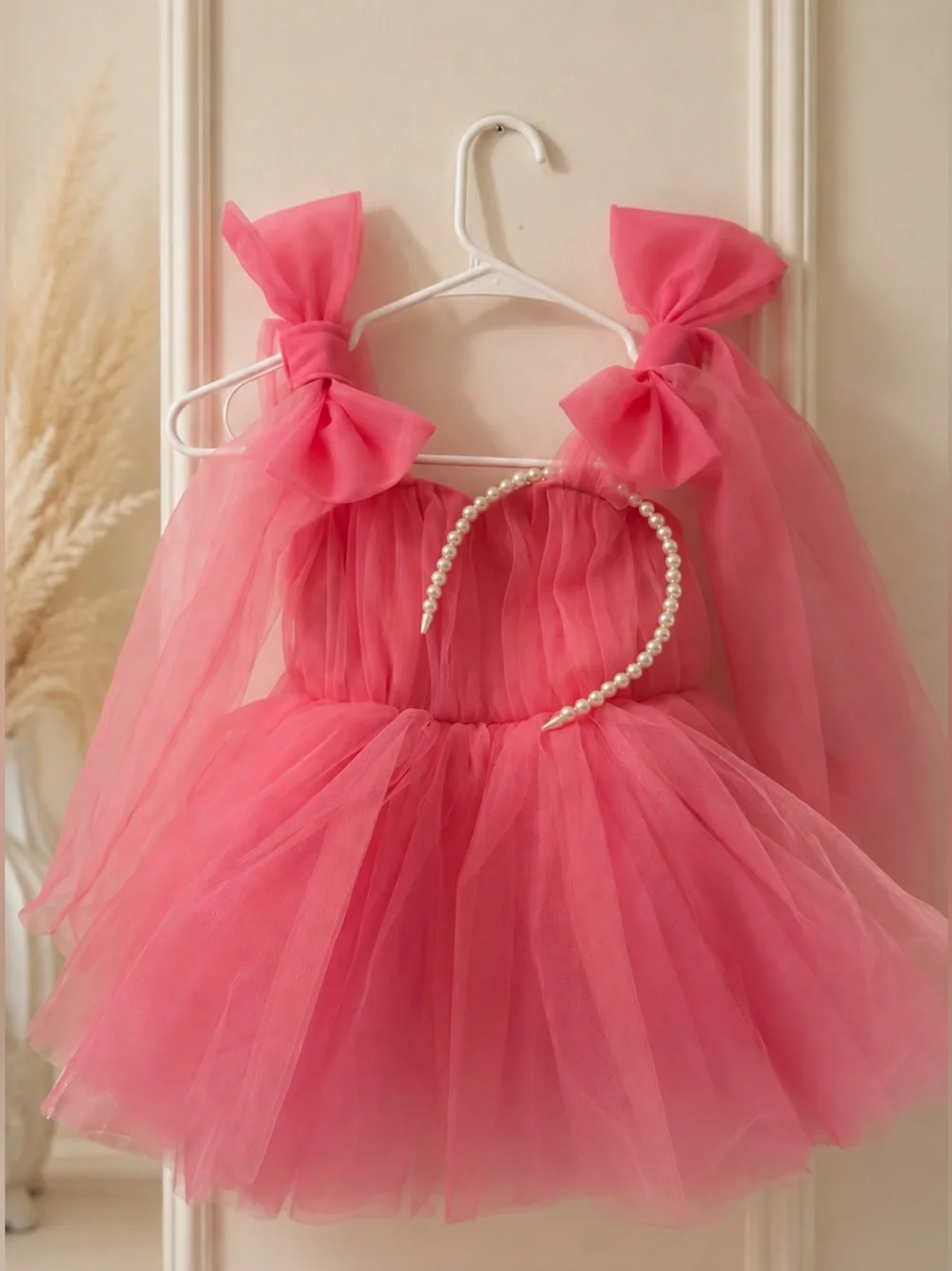 Pink Tulle Princess Party Dress Girls 3T 4T Bow Shoulder Fairy Birthda